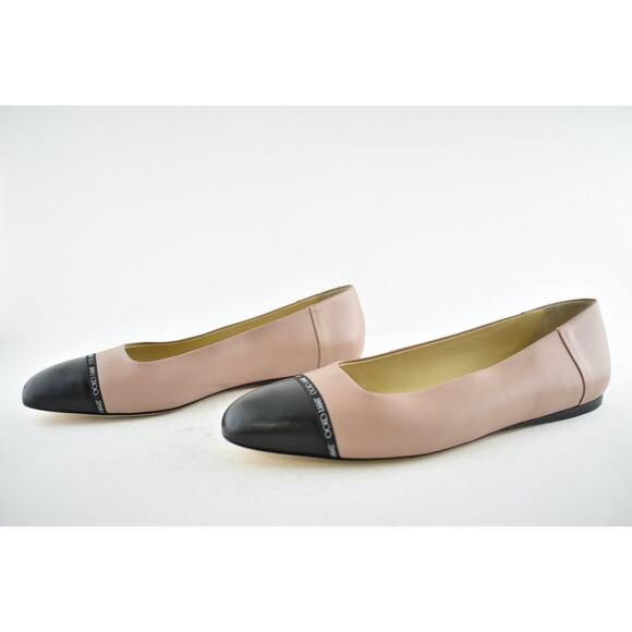 Jimmy Choo Watson Black Ballet Pink Leather Logo Slip On Ballerina Flats 39.5 - Picture 10 of 12